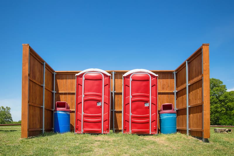 Short-term porta potty units staged for delivery in Coeur d'Alene, Idaho